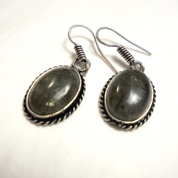 Earrings Labrodite handmade small oval dangle astro remedy - Picture 3 of 5